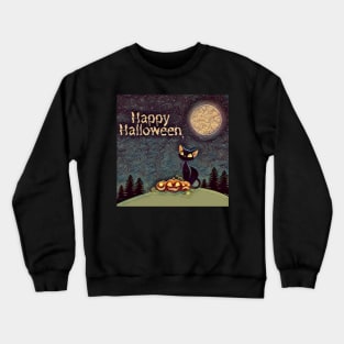 Happy Halloween Black Cat Design Crewneck Sweatshirt